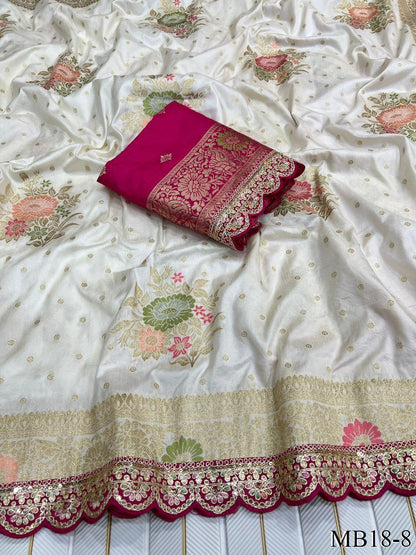 Beautiful Look Heavy Dolla Silk Saree With Meenakari Zari Weaving & Embroidery Sequence Border