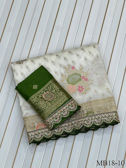 Beautiful Look Heavy Dolla Silk Saree With Meenakari Zari Weaving & Embroidery Sequence Border