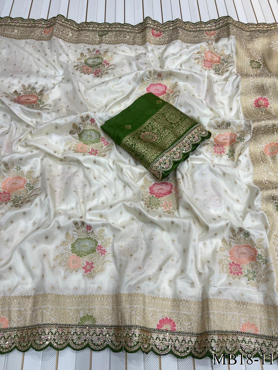 Beautiful Look Heavy Dolla Silk Saree With Meenakari Zari Weaving & Embroidery Sequence Border