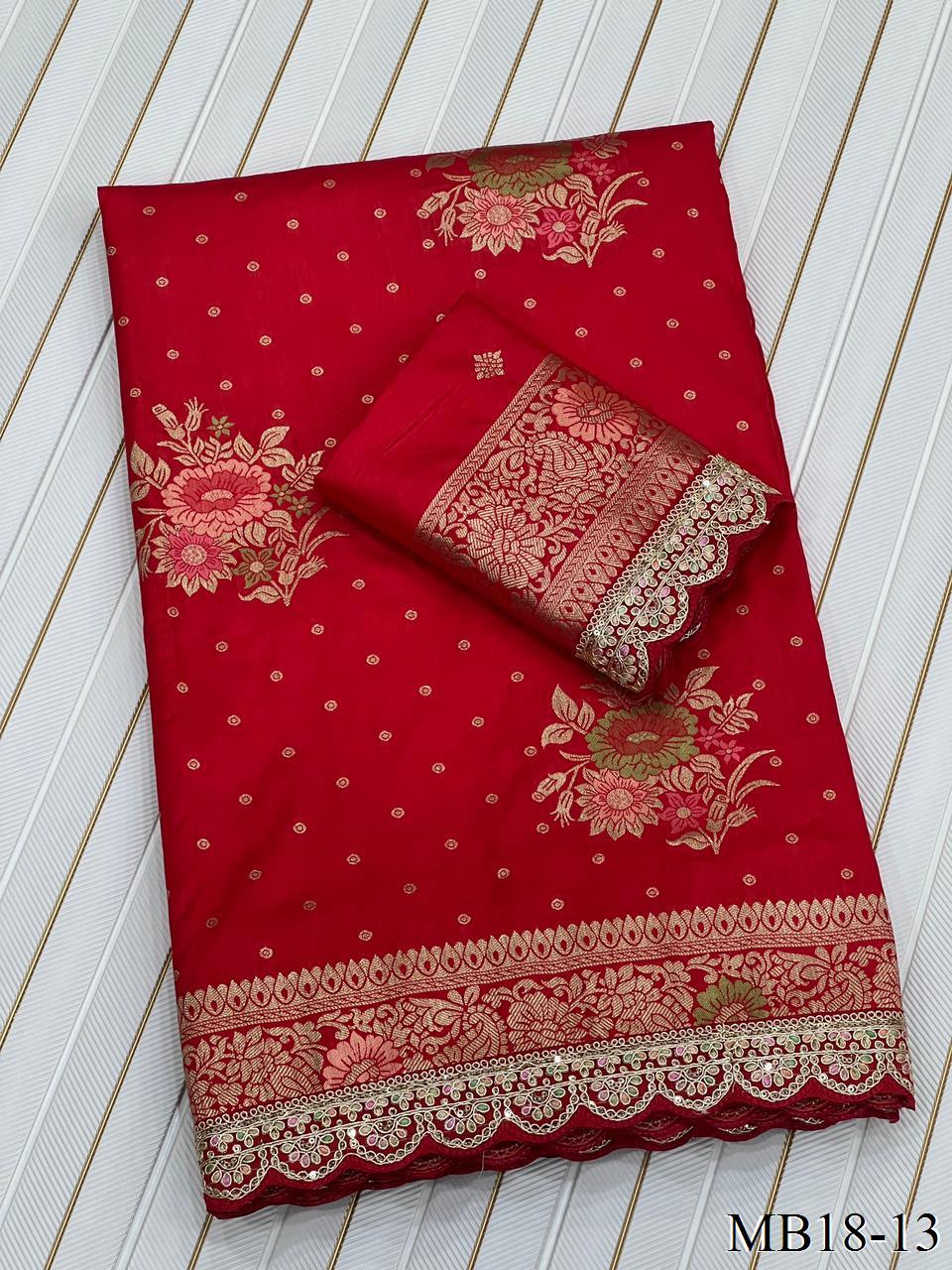 Beautiful Look Heavy Dolla Silk Saree With Meenakari Zari Weaving & Embroidery Sequence Border