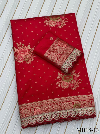 Beautiful Look Heavy Dolla Silk Saree With Meenakari Zari Weaving & Embroidery Sequence Border