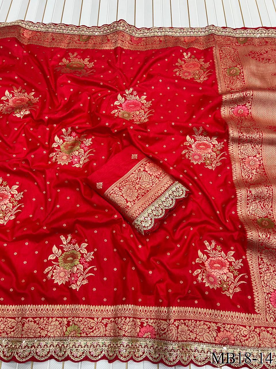 Beautiful Look Heavy Dolla Silk Saree With Meenakari Zari Weaving & Embroidery Sequence Border
