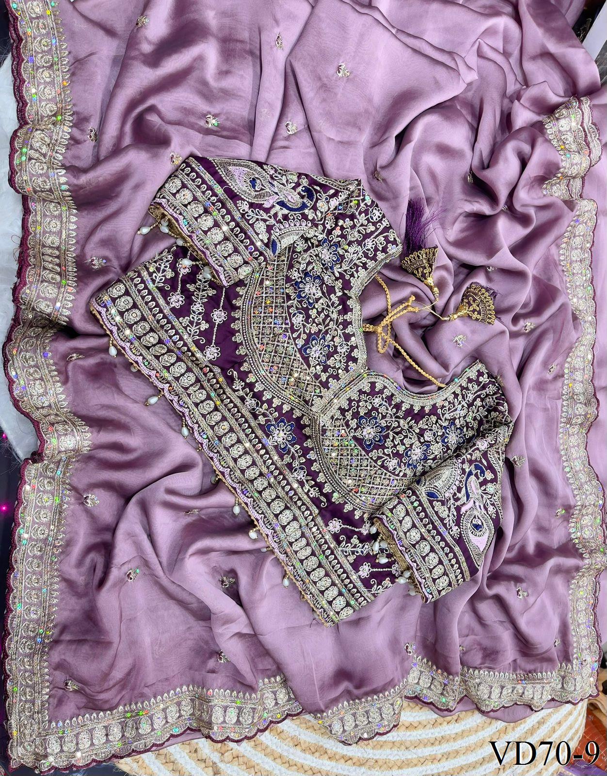 Beautiful Soft Rangoli Satin With Heavy Embroidery Sequence Work Saree
