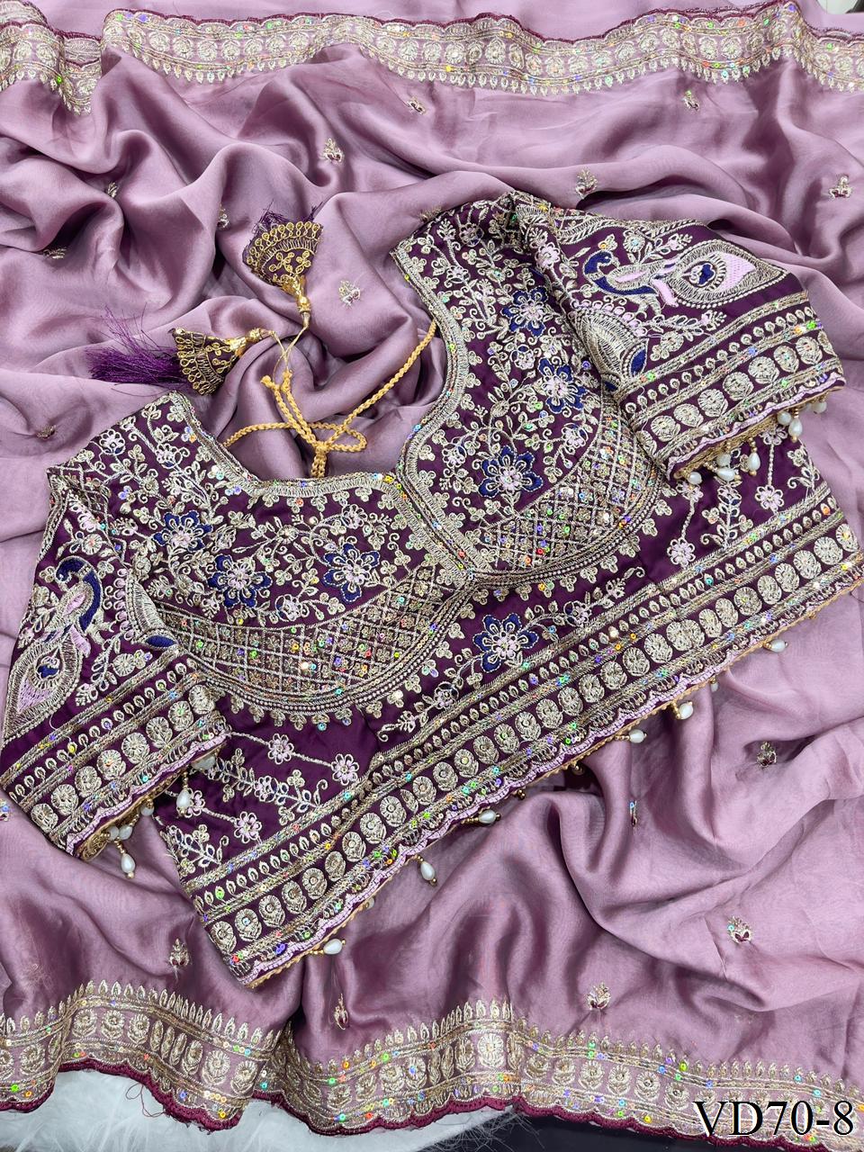 Beautiful Soft Rangoli Satin With Heavy Embroidery Sequence Work Saree