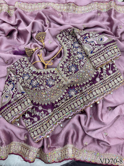 Beautiful Soft Rangoli Satin With Heavy Embroidery Sequence Work Saree