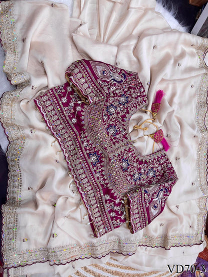 Beautiful Soft Rangoli Satin With Heavy Embroidery Sequence Work Saree