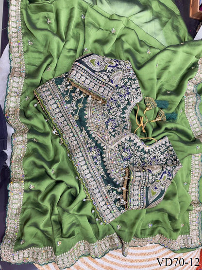 Beautiful Soft Rangoli Satin With Heavy Embroidery Sequence Work Saree