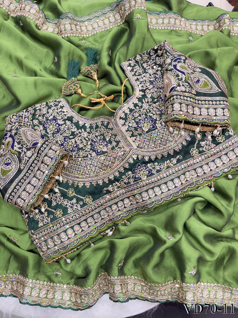 Beautiful Soft Rangoli Satin With Heavy Embroidery Sequence Work Saree
