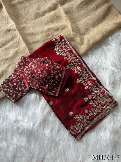Beautifull Fandy Sattin Silk With Embroidery Work Saree