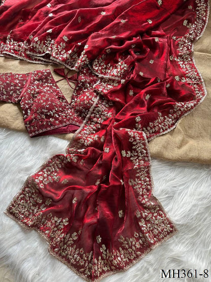 Beautifull Fandy Sattin Silk With Embroidery Work Saree