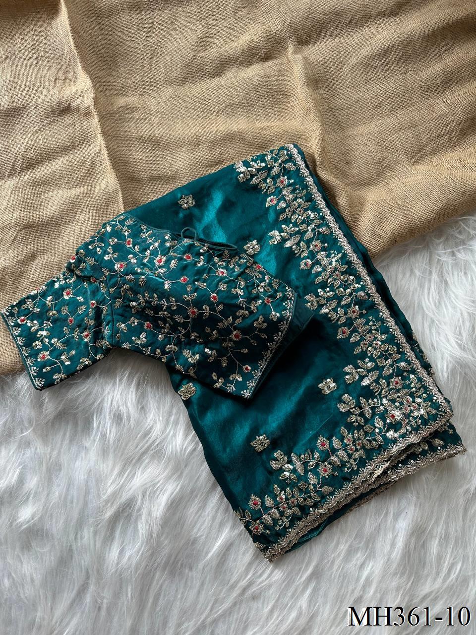 Beautifull Fandy Sattin Silk With Embroidery Work Saree