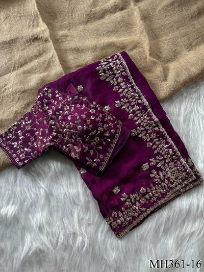 Beautifull Fandy Sattin Silk With Embroidery Work Saree