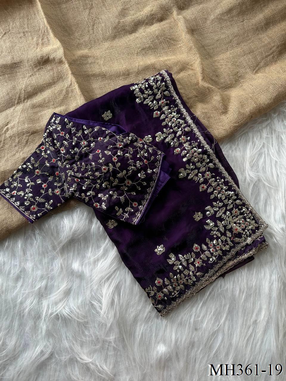 Beautifull Fandy Sattin Silk With Embroidery Work Saree