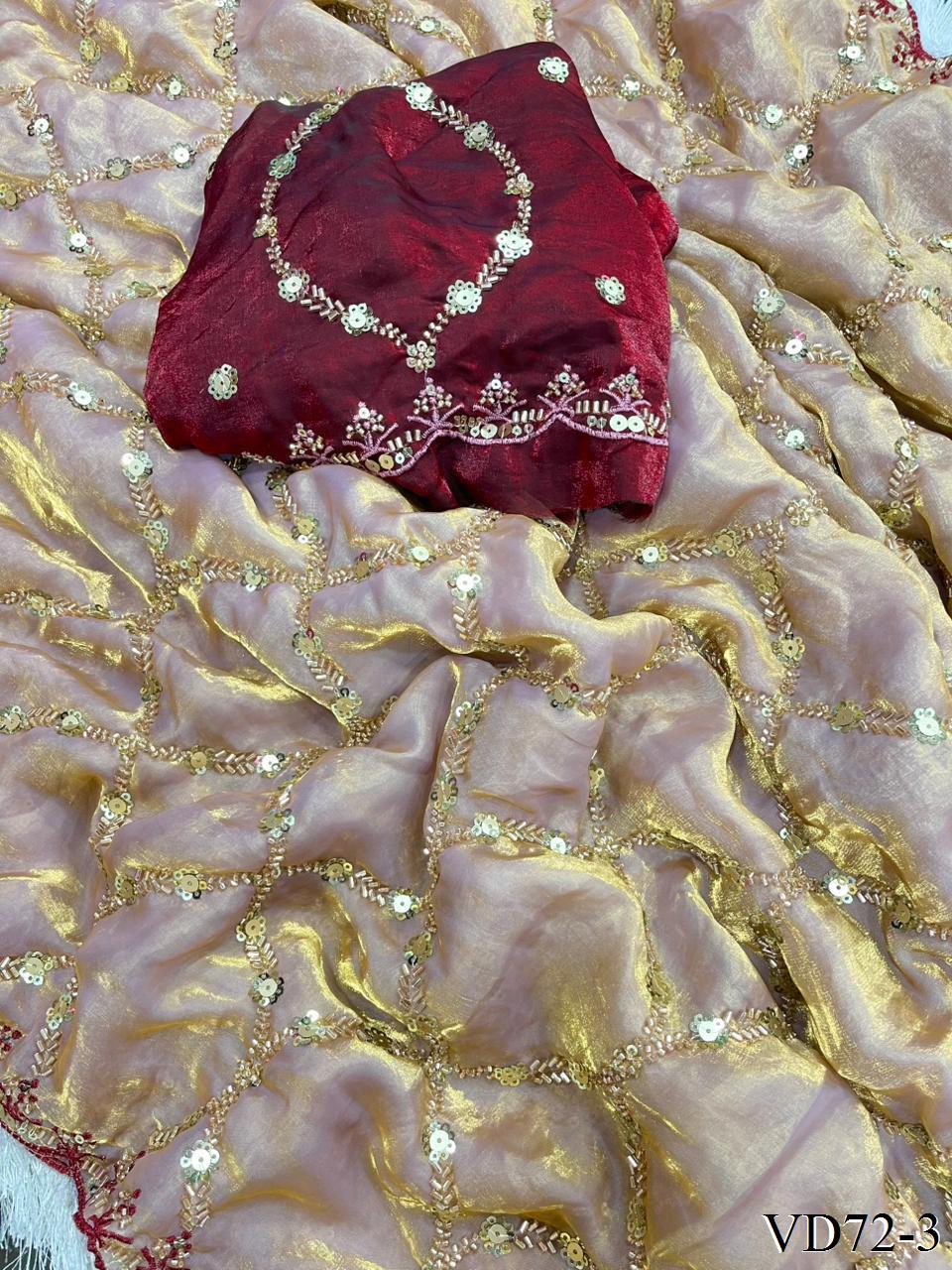 Beautiful Soft Fendy Satin Silk With Beats Jhal Work Saree