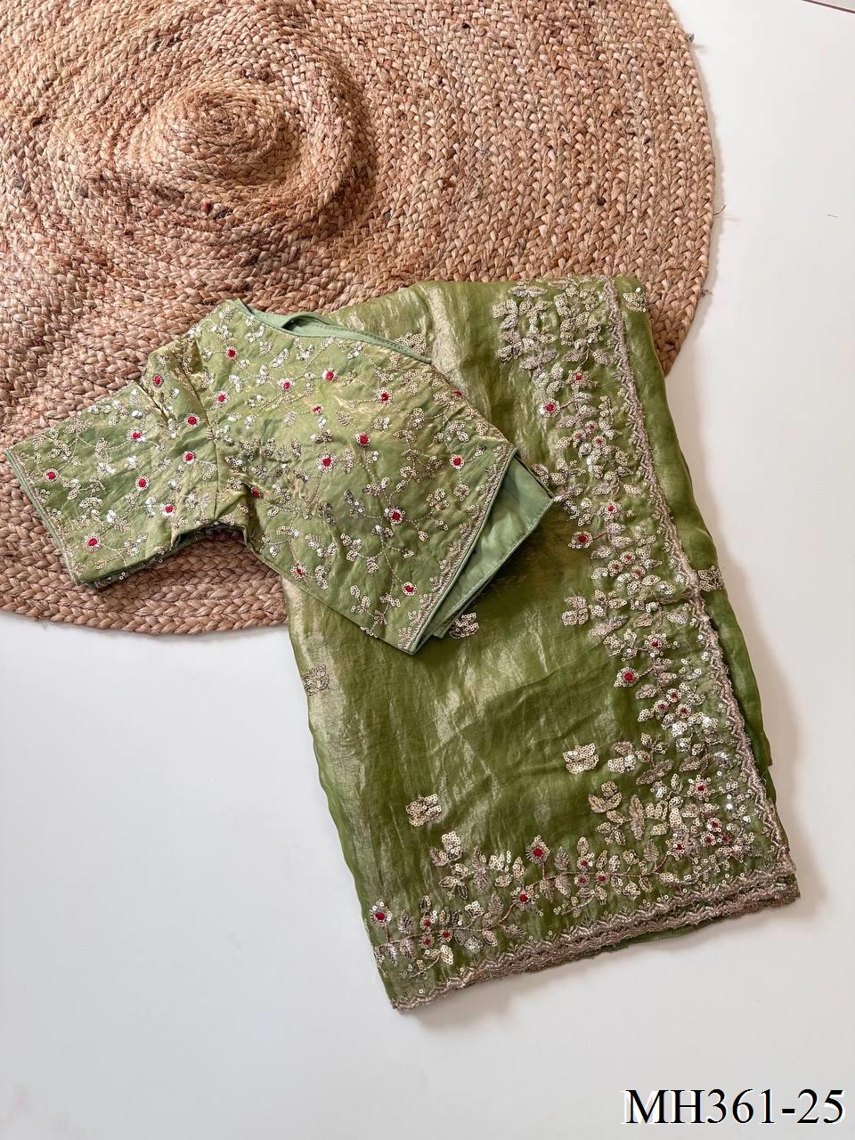 Beautifull Fandy Sattin Silk With Embroidery Work Saree