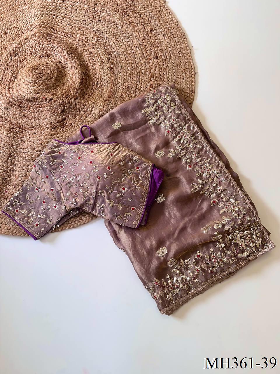 Beautifull Fandy Sattin Silk With Embroidery Work Saree