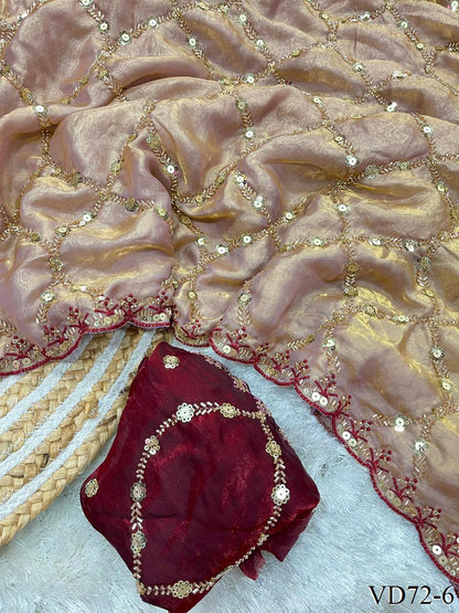 Beautiful Soft Fendy Satin Silk With Beats Jhal Work Saree