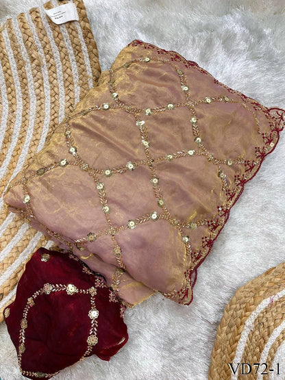 Beautiful Soft Fendy Satin Silk With Beats Jhal Work Saree