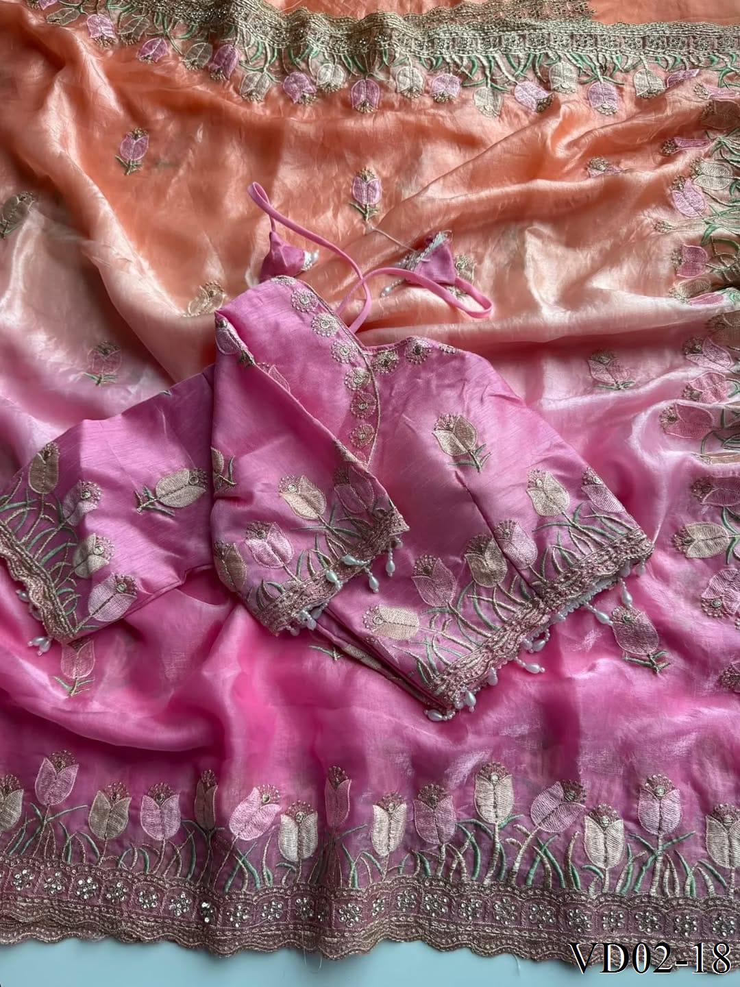 Beautiful Elegant Rich Look Embroidery Jharkhand Work Pure Soft Fendy Saree