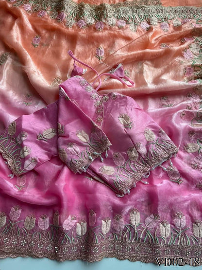 Beautiful Elegant Rich Look Embroidery Jharkhand Work Pure Soft Fendy Saree