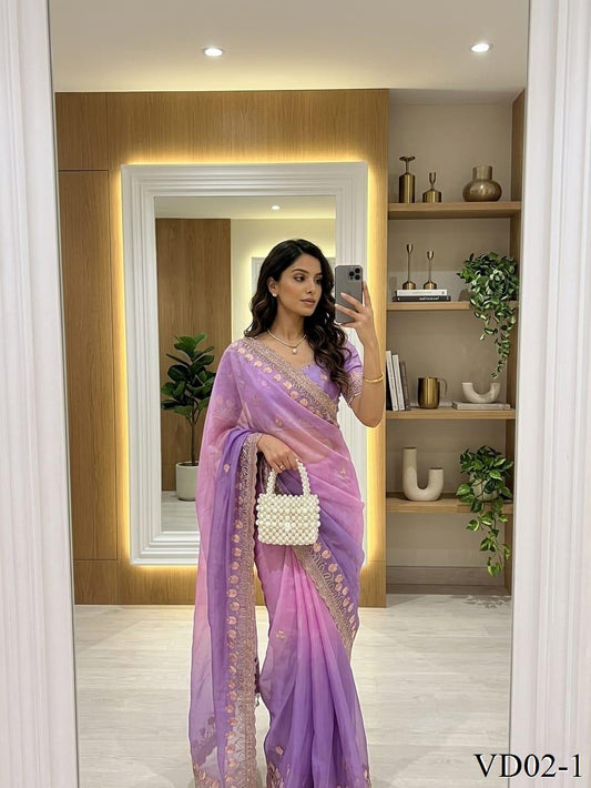 Beautiful Elegant Rich Look Embroidery Jharkhand Work Pure Soft Fendy Saree