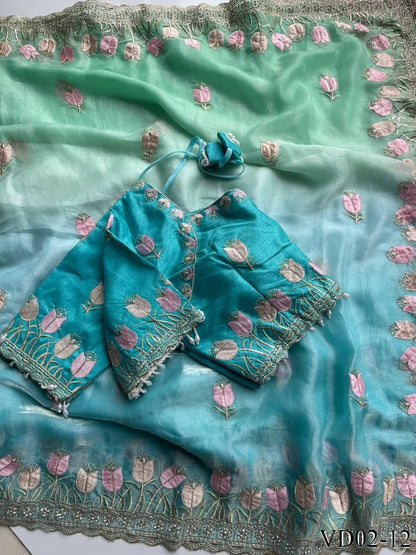 Beautiful Elegant Rich Look Embroidery Jharkhand Work Pure Soft Fendy Saree