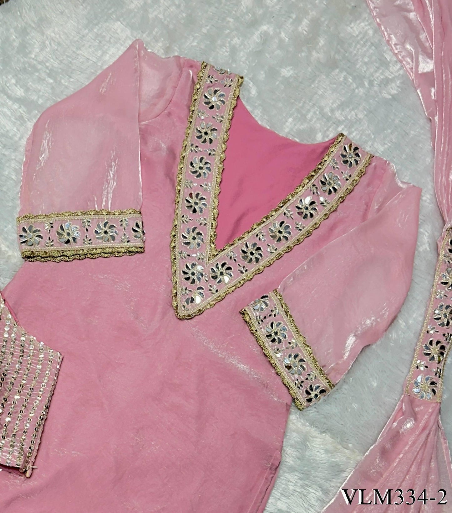 Beautiful Royal Look Heavy Lace Work & Real Mirror Work Silk Plazzo Set