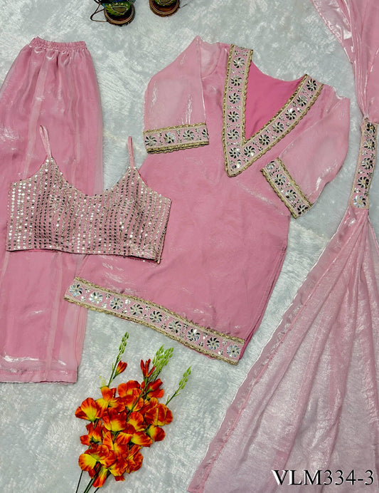 Beautiful Royal Look Heavy Lace Work & Real Mirror Work Silk Plazzo Set
