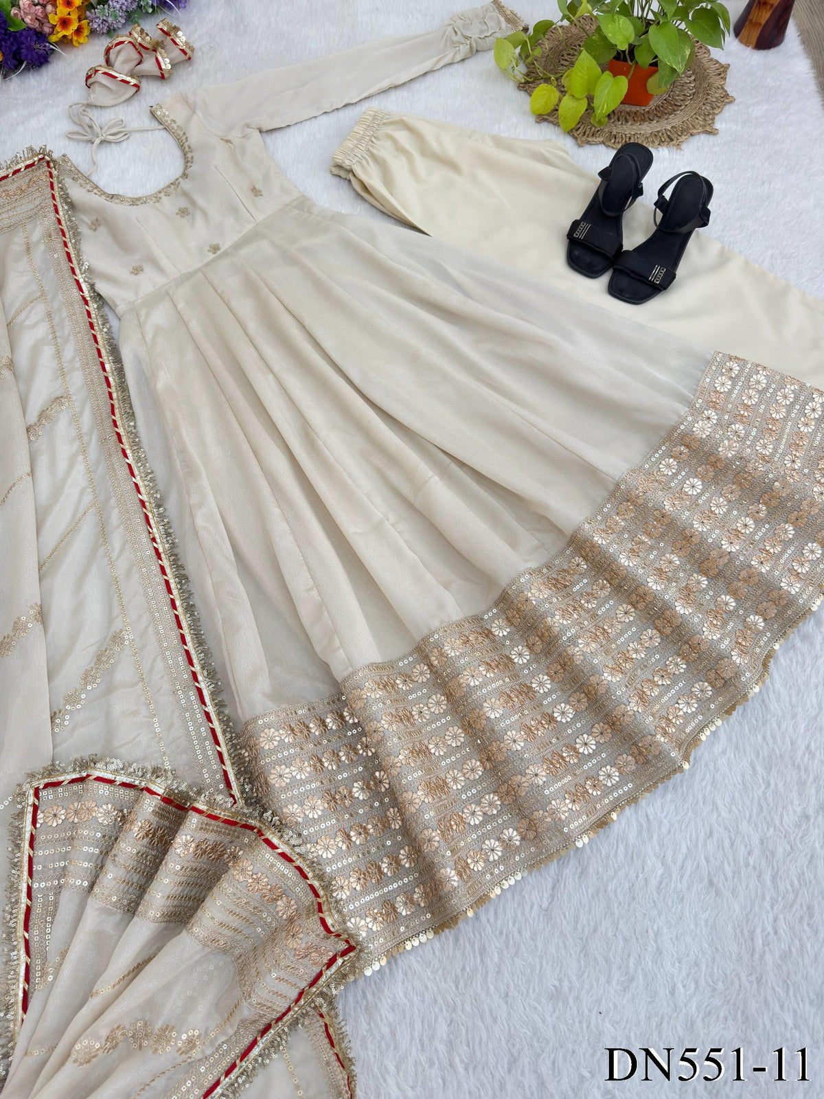 Chinon Silk Embroidered Gown with Sequin Work & Dupatta