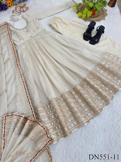 Chinon Silk Embroidered Gown with Sequin Work & Dupatta