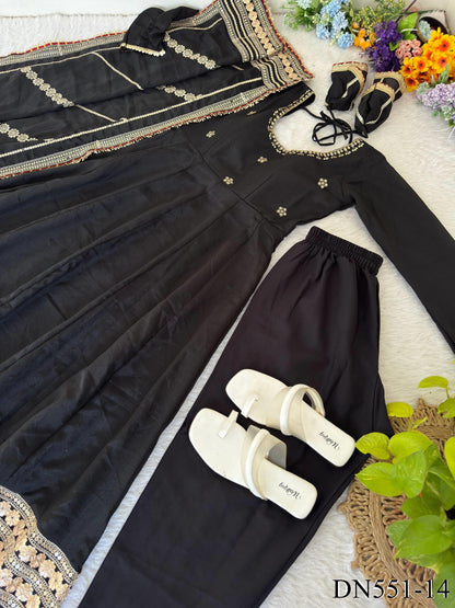 Chinon Silk Embroidered Gown with Sequin Work & Dupatta