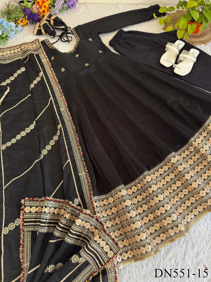 Chinon Silk Embroidered Gown with Sequin Work & Dupatta
