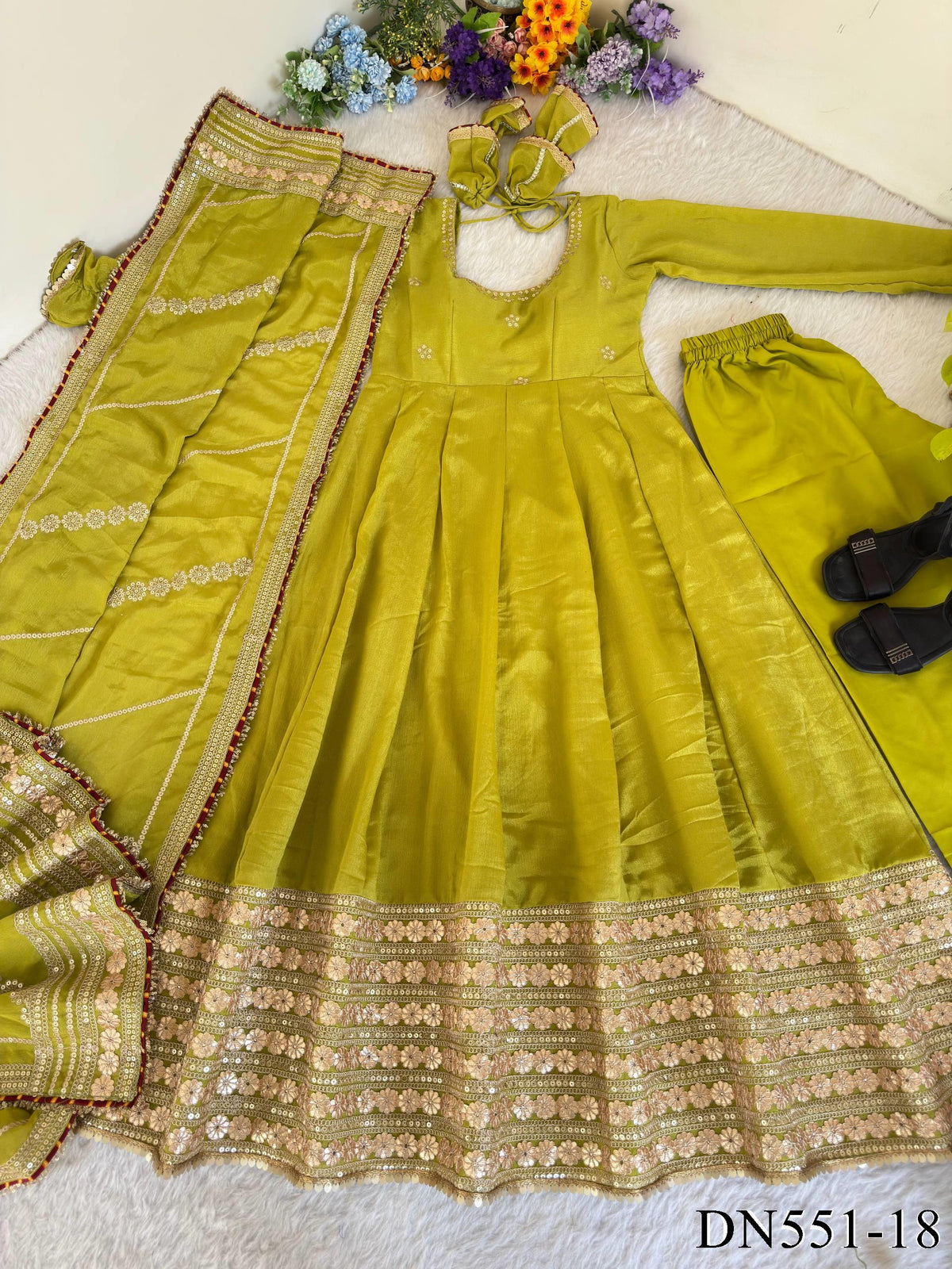 Chinon Silk Embroidered Gown with Sequin Work & Dupatta