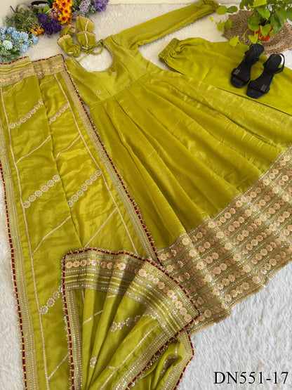 Chinon Silk Embroidered Gown with Sequin Work & Dupatta