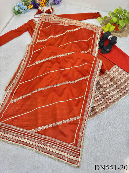 Chinon Silk Embroidered Gown with Sequin Work & Dupatta