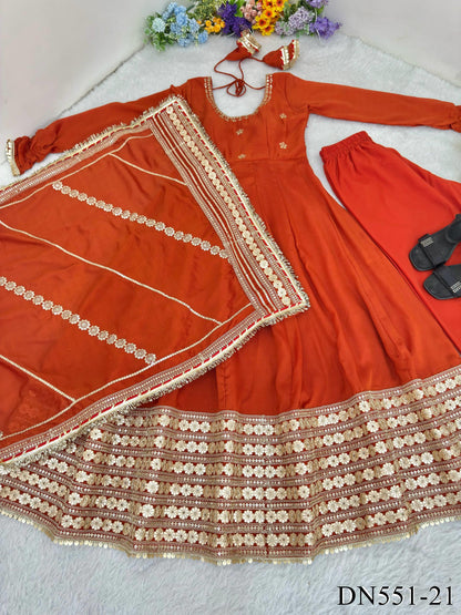 Chinon Silk Embroidered Gown with Sequin Work & Dupatta