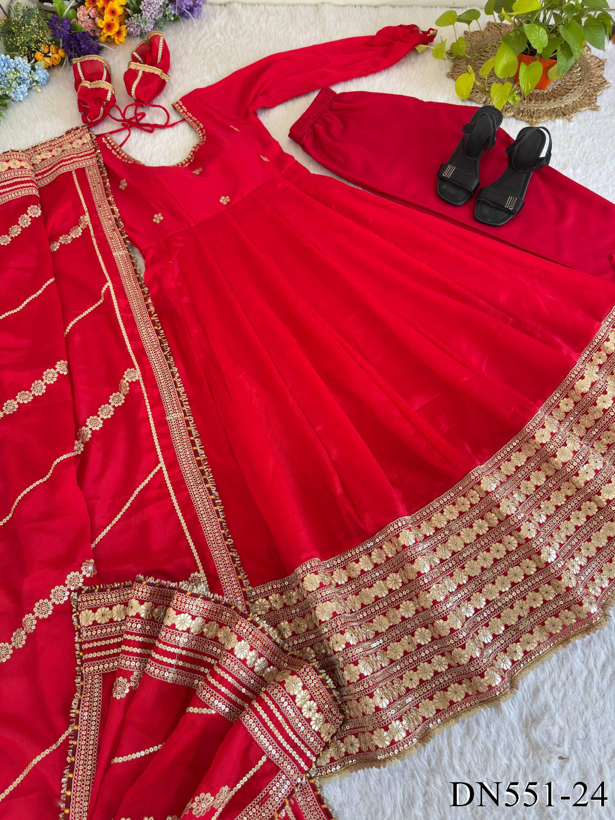 Chinon Silk Embroidered Gown with Sequin Work & Dupatta