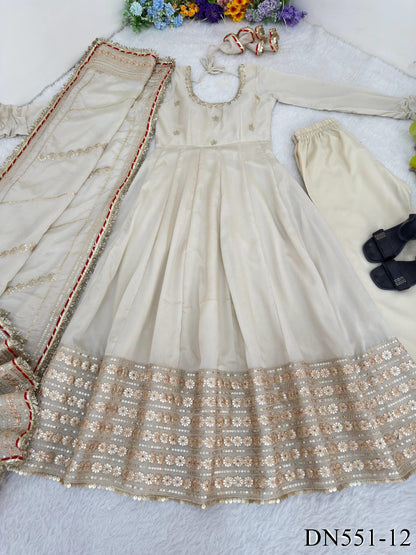 Chinon Silk Embroidered Gown with Sequin Work & Dupatta