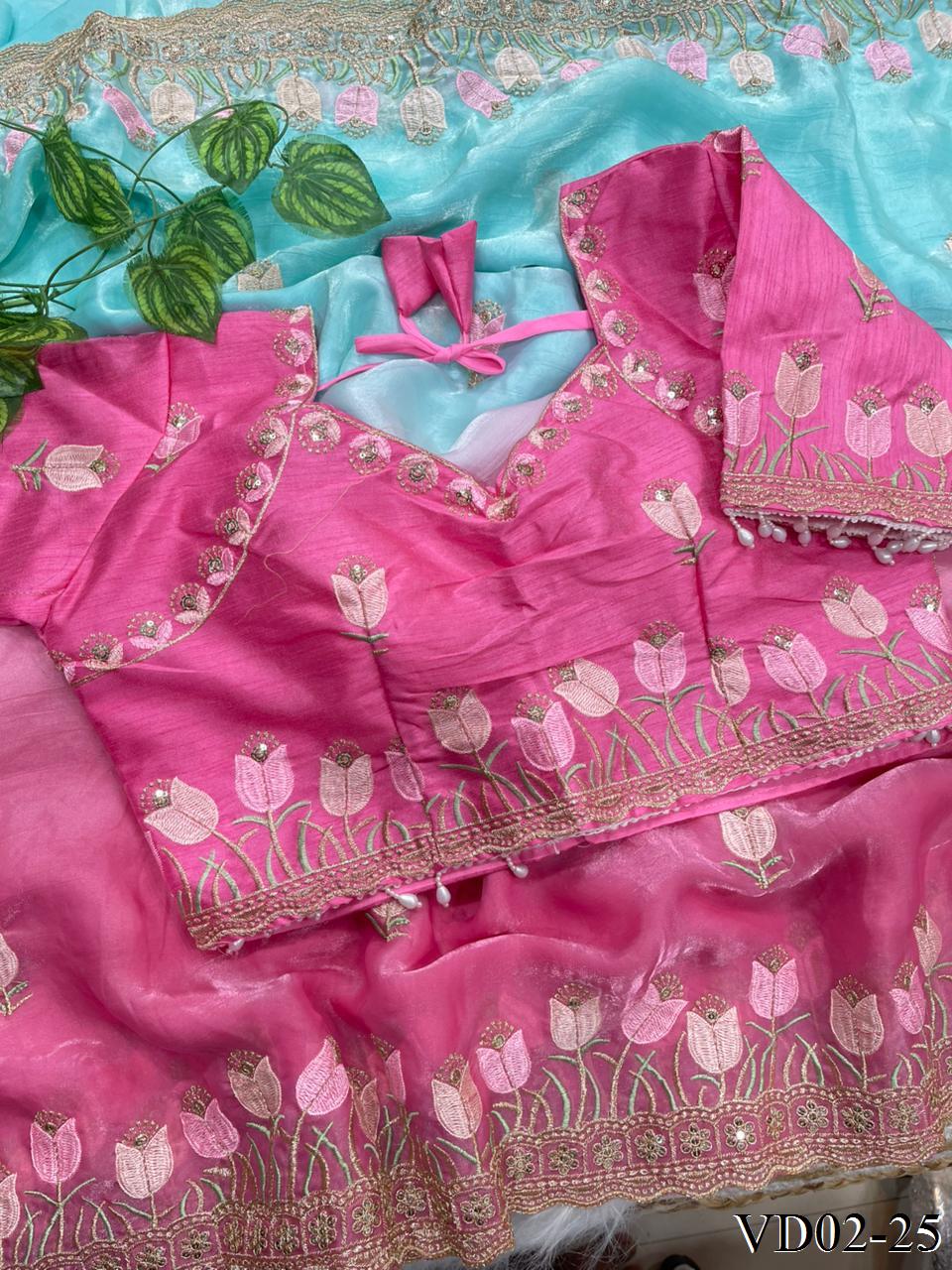 Beautiful Elegant Rich Look Embroidery Jharkhand Work Pure Soft Fendy Saree