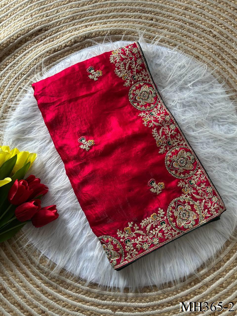 Beautiful Soft Rich Silk With Heavy Golden Embroidery Work Saree