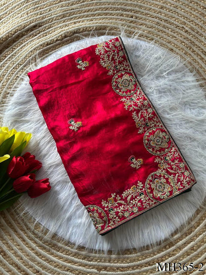 Beautiful Soft Rich Silk With Heavy Golden Embroidery Work Saree