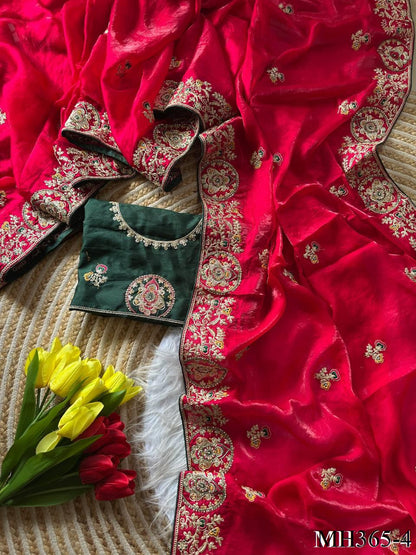 Beautiful Soft Rich Silk With Heavy Golden Embroidery Work Saree