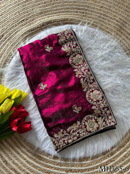 Beautiful Soft Rich Silk With Heavy Golden Embroidery Work Saree
