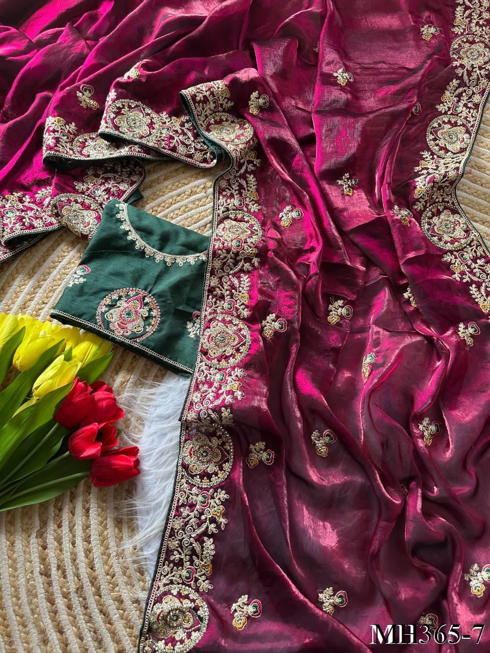 Beautiful Soft Rich Silk With Heavy Golden Embroidery Work Saree