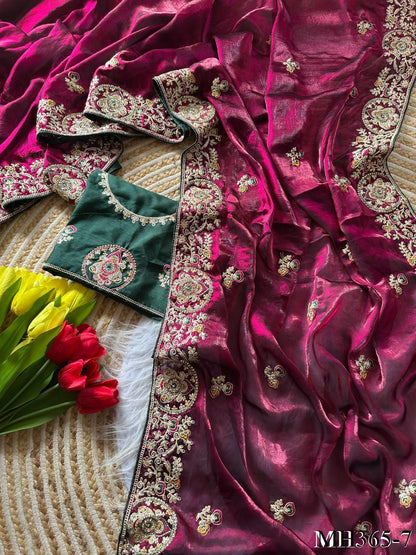 Beautiful Soft Rich Silk With Heavy Golden Embroidery Work Saree