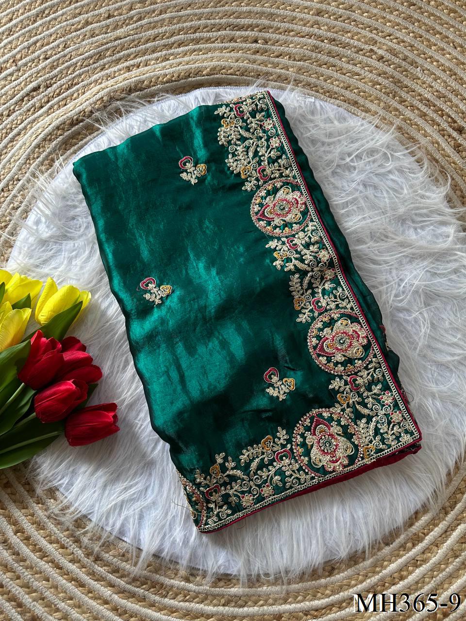 Beautiful Soft Rich Silk With Heavy Golden Embroidery Work Saree