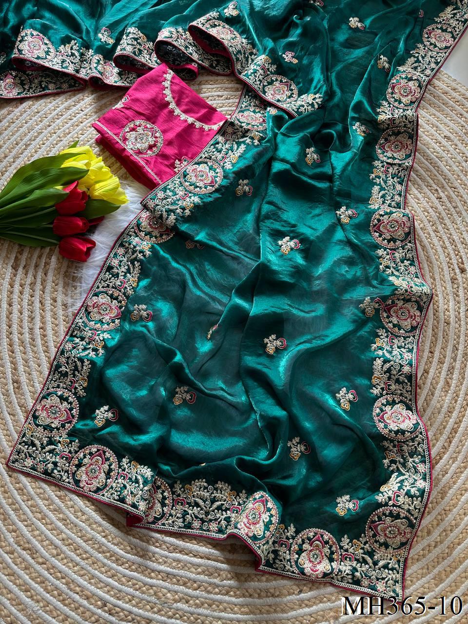 Beautiful Soft Rich Silk With Heavy Golden Embroidery Work Saree