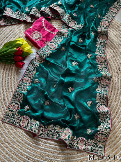 Beautiful Soft Rich Silk With Heavy Golden Embroidery Work Saree