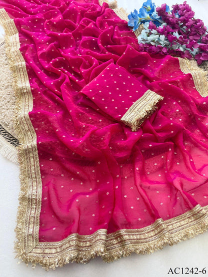 Beautiful Soft Rich Moss Fendy Chiffon Silver Jhari Work Saree