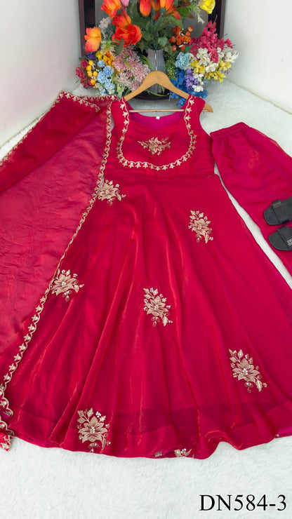 Beautiful Look Fendi Satin Gown With Sequence Embroidery Zari Work Plazzo